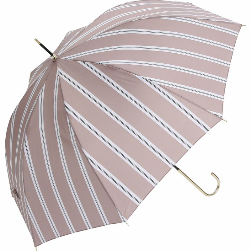 assa公式 RJ224 グレースストライプ ジャンプ傘 モカ レディース 長傘 ワンプッシュ開閉 おしゃれ