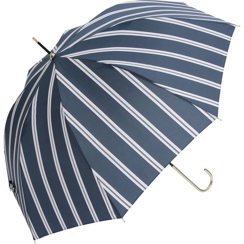 assa公式 RJ224 グレースストライプ ジャンプ傘 ネイビー レディース 長傘 ワンプッシュ開閉 おしゃれ