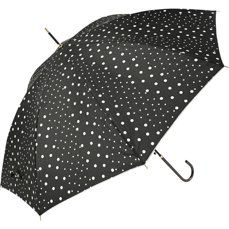 WRJ227 ブラック マルチドット 耐風ジャンプ傘 レディース ワンプッシュ開閉