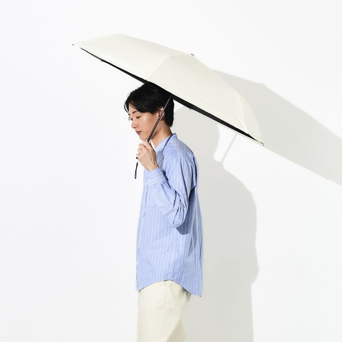 assa公式 AM544 メンズ 折りたたみ傘 ベージュ 無地 完全遮光 晴雨兼用 軽量